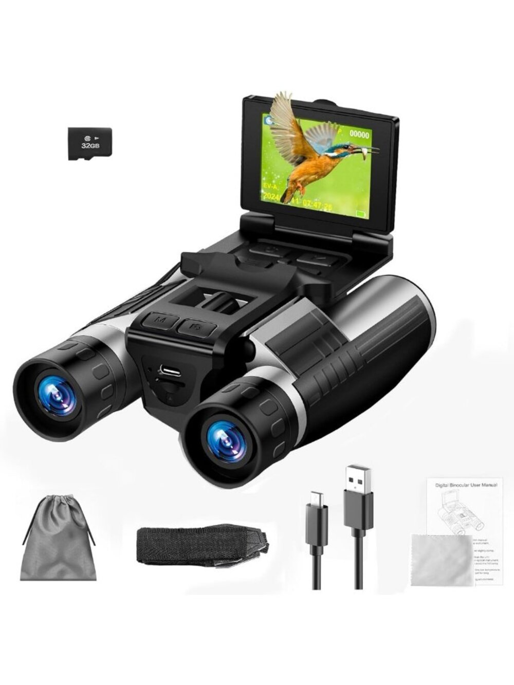 2-in-1 Digital Binoculars with Camera & 8X Zoom, 2.4" LCD Screen for Outdoor